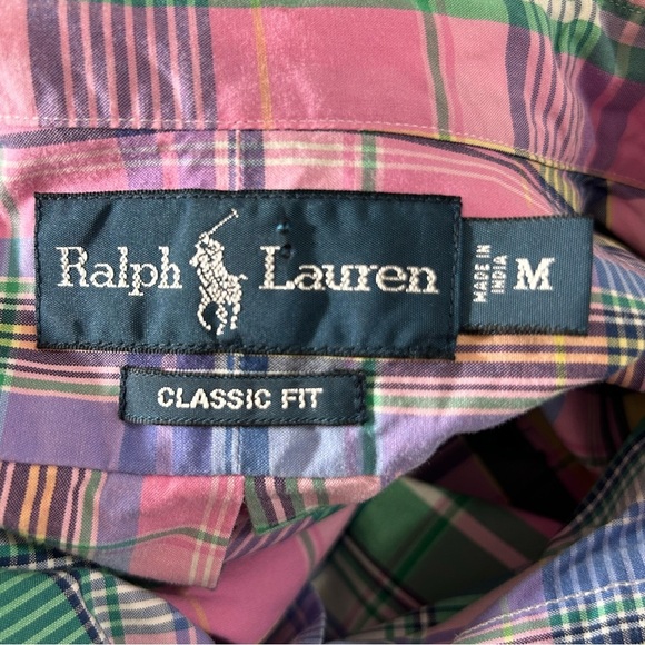 POLO Ralph Lauren Button Down Shirt Men's Classic Fit Blue Pink Plaid Size M - Picture 4 of 7
